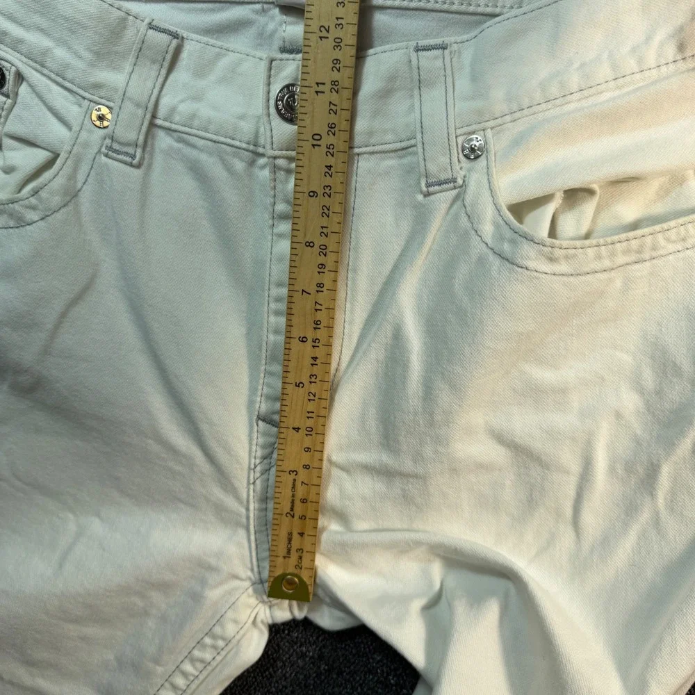 True Religion Straight Leg White Jeans Mens 42x34 Grey Stitch Baggy Wide Leg Y2K